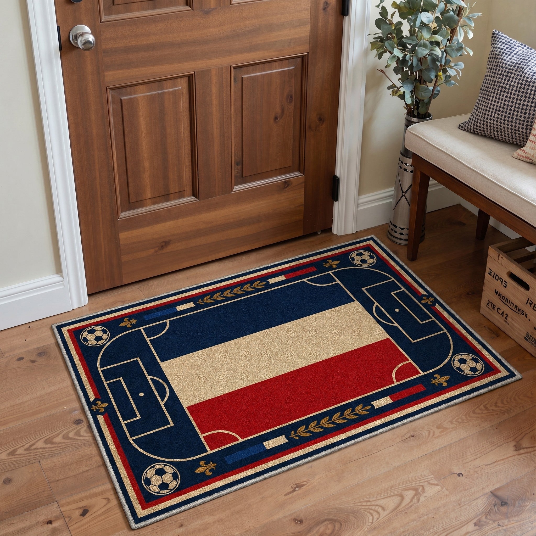 GENIMO 2'x3' Area Rug, Washable Rug Non Slip Soft Fleur-de-lis Tricolor Indoor Door Mat for Entryway Kitchen Laundry Bathroom, Vintage Tricolor