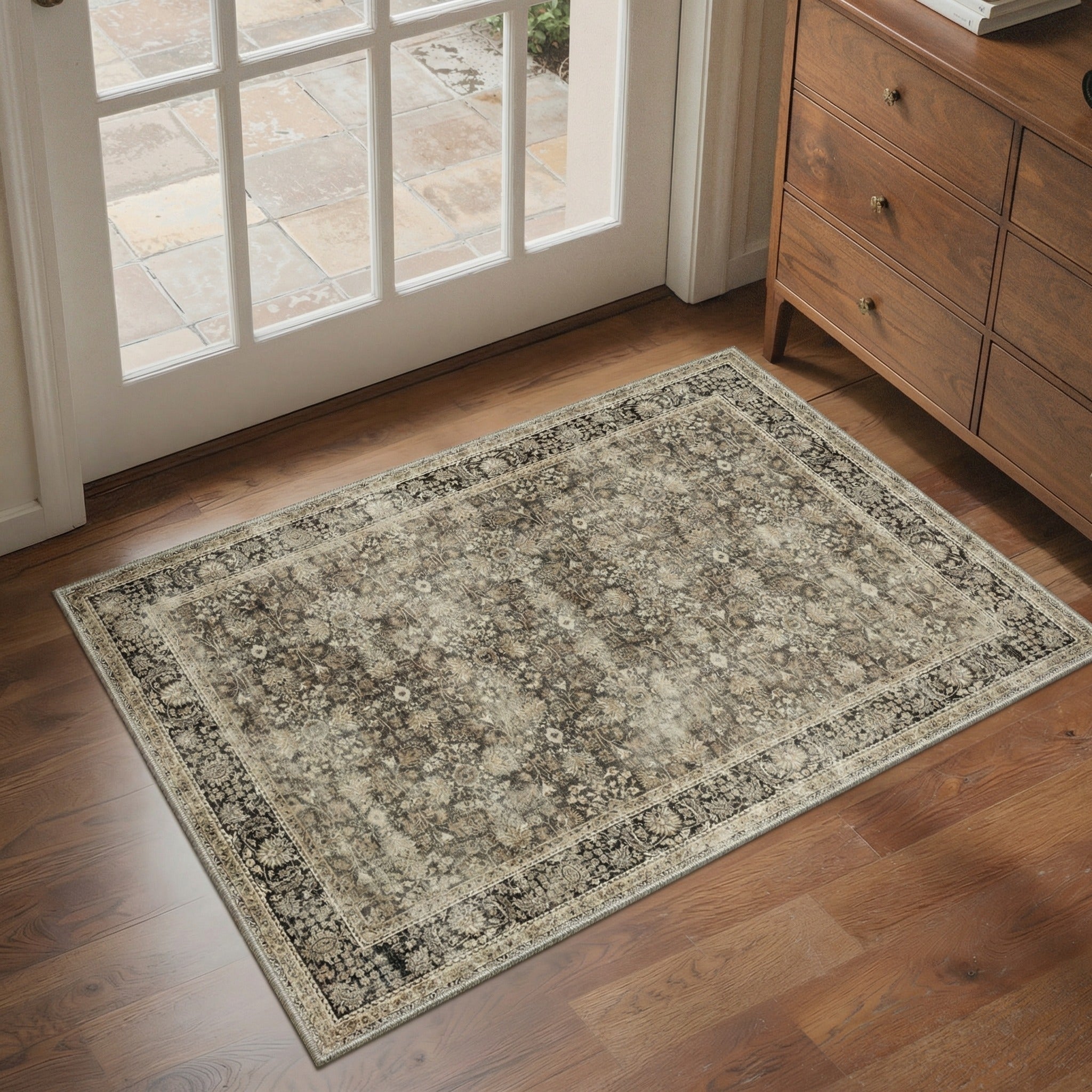 GENIMO 2'x3' Area Rug, Washable Non Slip Soft Persian Indoor Door Mat for Entryway Kitchen Laundry Room, Olive Brown