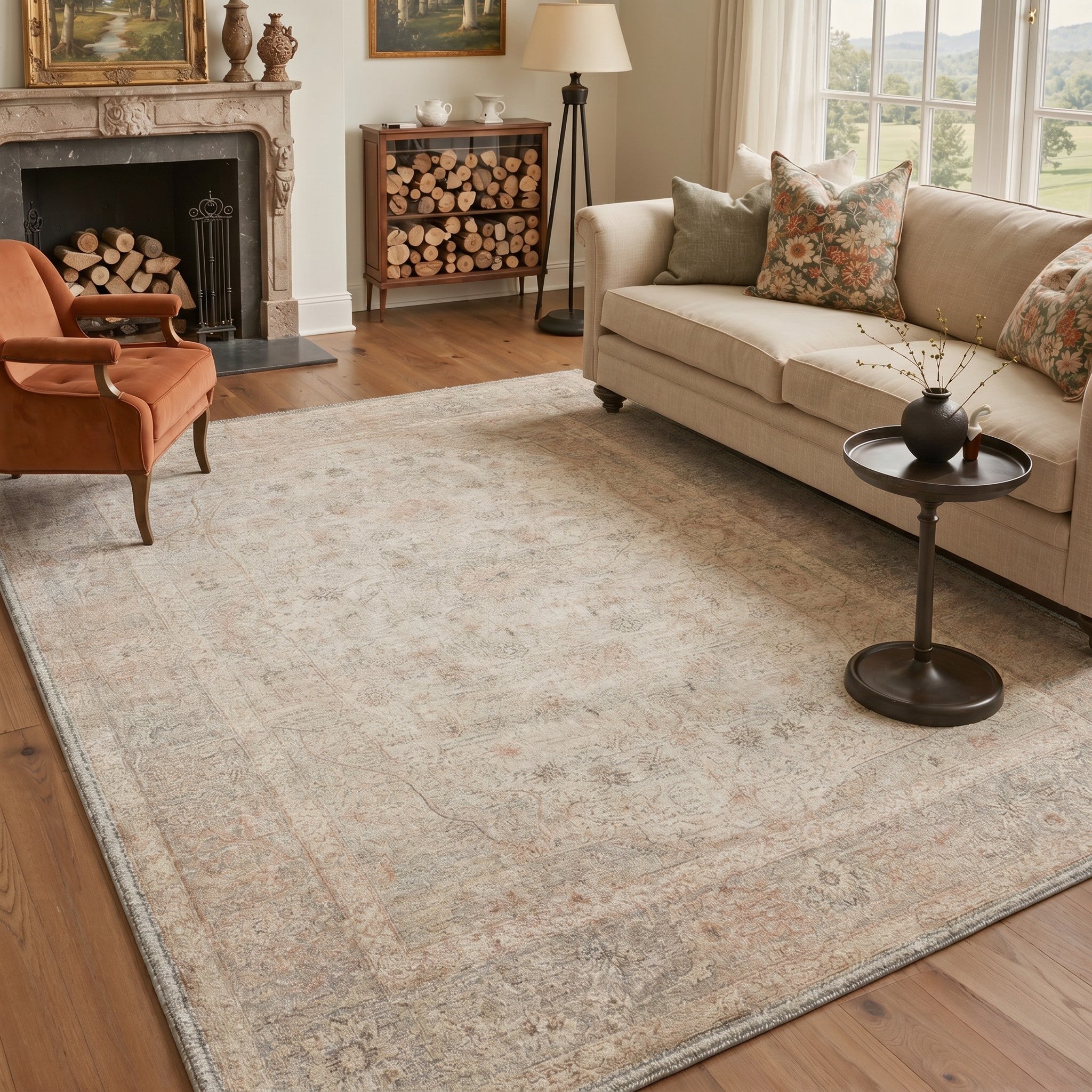 GENIMO 5'x7' Area Rug for Living Room, Washable Non Slip Soft Vintage Persian Rug for Bedroom Dining Room Home Office, Blush Beige