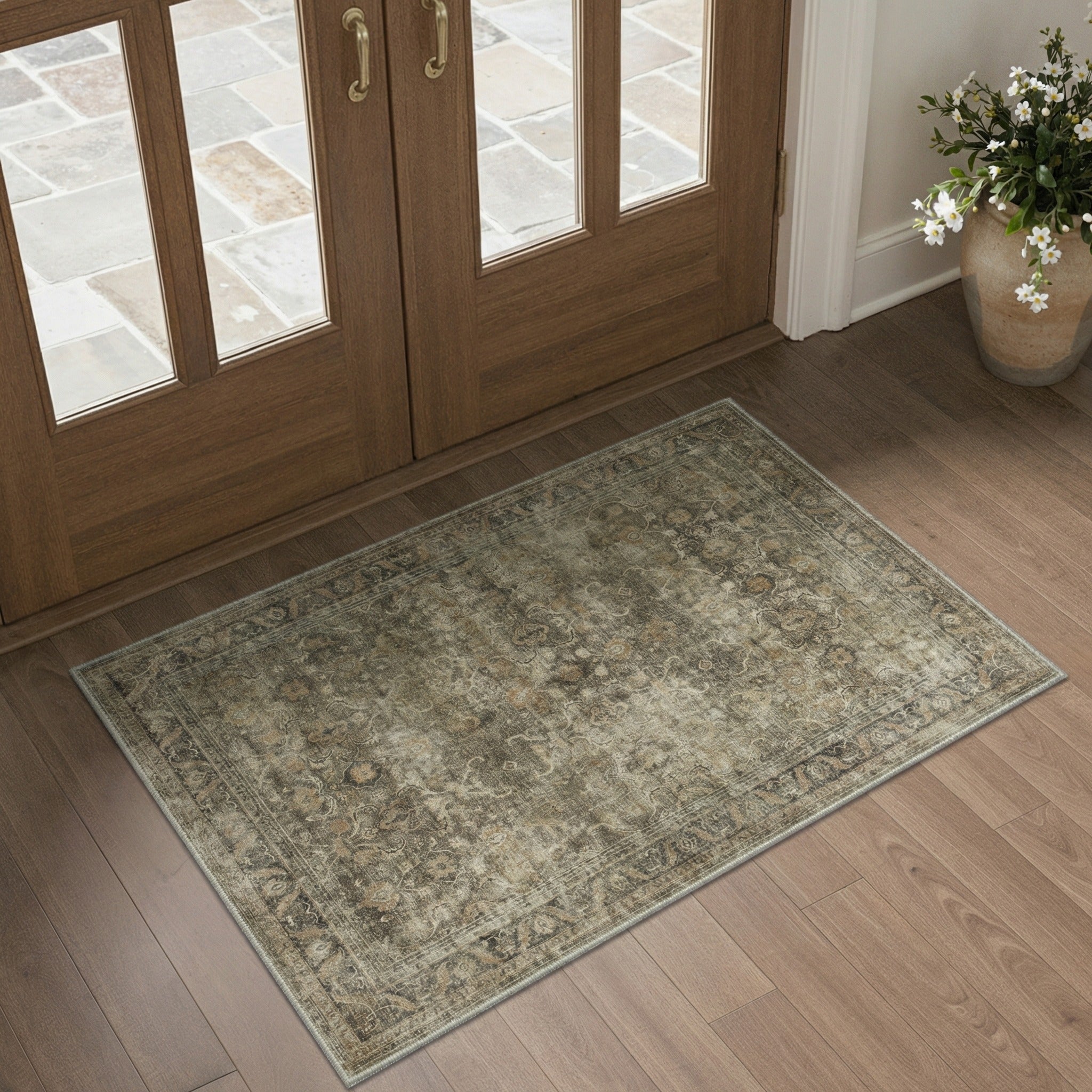 GENIMO 2'x3' Area Rug, Washable Non Slip Soft Persian Indoor Door Mat for Entryway Kitchen Laundry Room, Dusty Taupe
