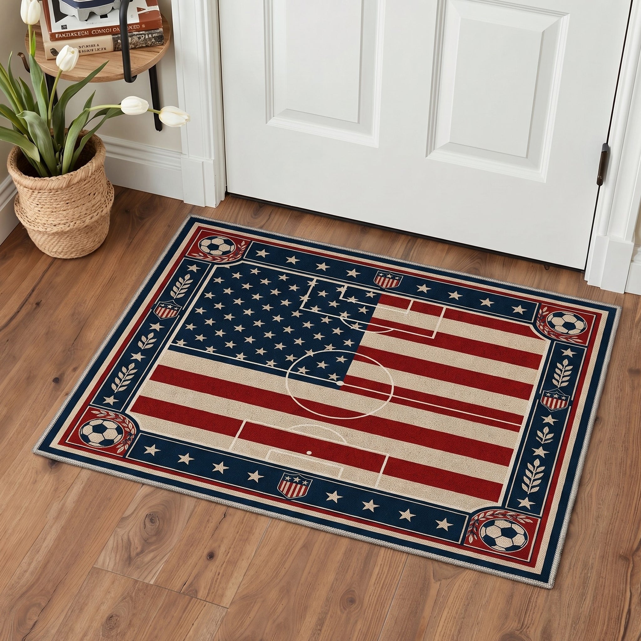 GENIMO 2'x3' Area Rug, Washable Rug Non Slip Soft Vintage Americana Soccer Field Indoor Door Mat for Entryway Kitchen Laundry Bathroom, Vintage Americana
