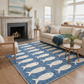 GENIMO 5'x7' Area Rug for Living Room, Washable Non Slip Soft Fish Print Rug for Bedroom Dining Room Home Office, Washed Blue