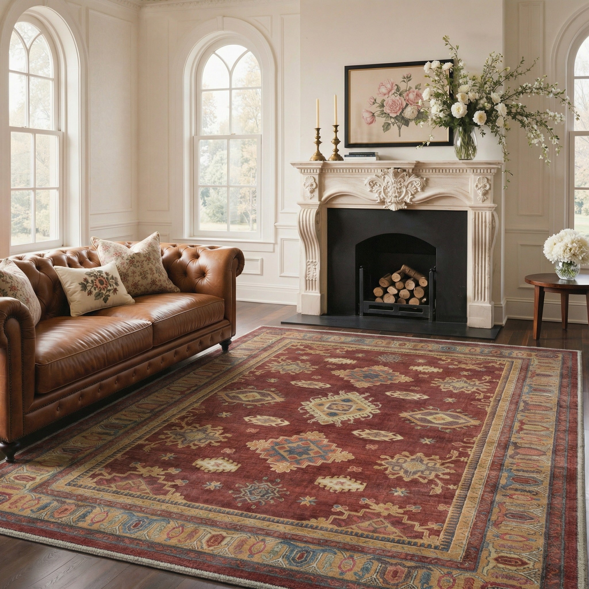 GENIMO 5'x7' Area Rug for Living Room, Washable Non Slip Soft Persian Rug for Bedroom Dining Room Home Office, Muted Burgundy