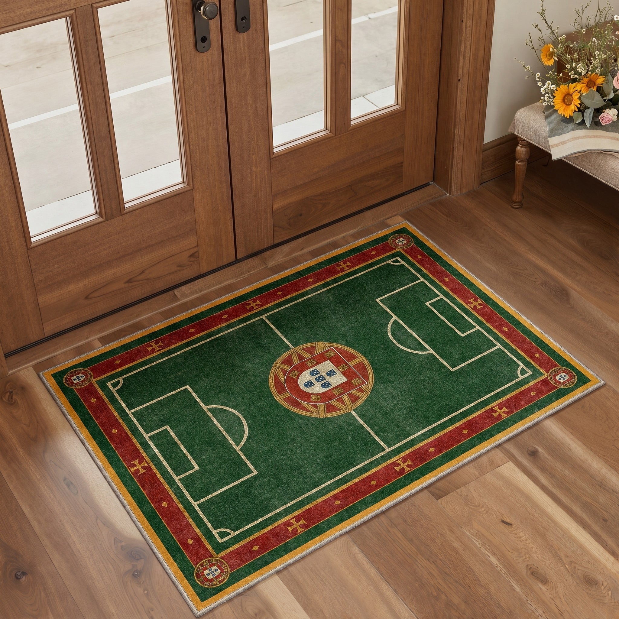 GENIMO 2'x3' Area Rug, Washable Rug Non Slip Soft Vintage Emerald Shield Crest Indoor Door Mat for Entryway Kitchen Laundry Bathroom, Vintage Emerald