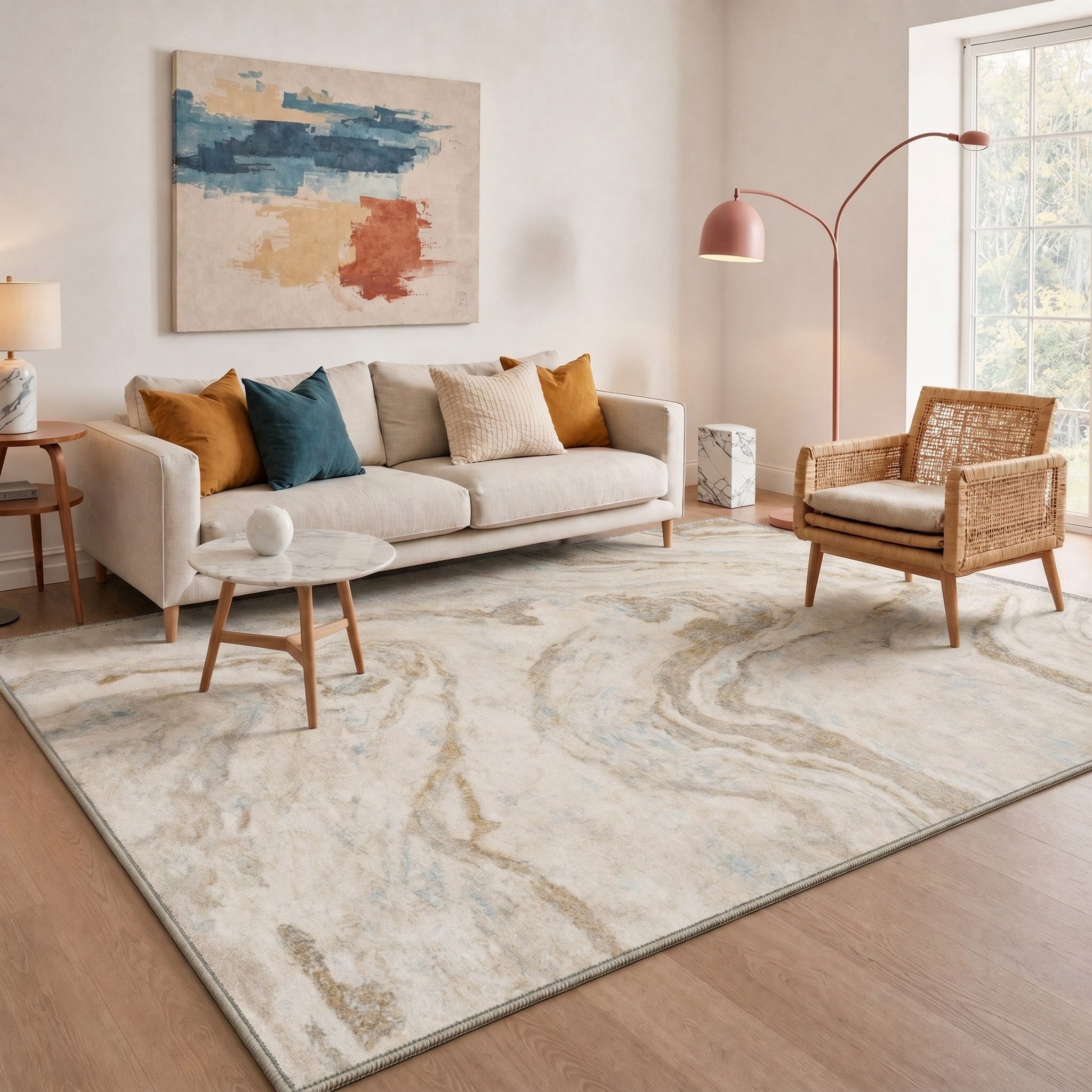 GENIMO 8'x10' Area Rug for Living Room, Washable Non Slip Soft Modern Abstract Rug for Bedroom Dining Room Home Office, Dusty Cream