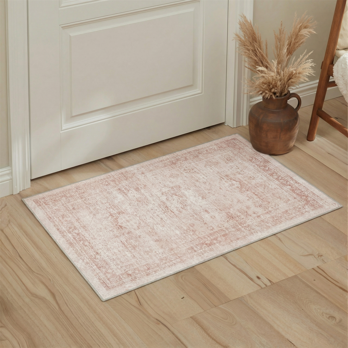 GENIMO 2'x3' Area Rug, Washable Non Slip Soft Vintage Persian Indoor Door Mat for Entryway Kitchen Laundry Room, Dusty Blush