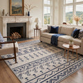 GENIMO 5'x7' Area Rug for Living Room, Washable Non Slip Soft Boho Geometric Rug for Bedroom Dining Room Home Office, Ivory Navy