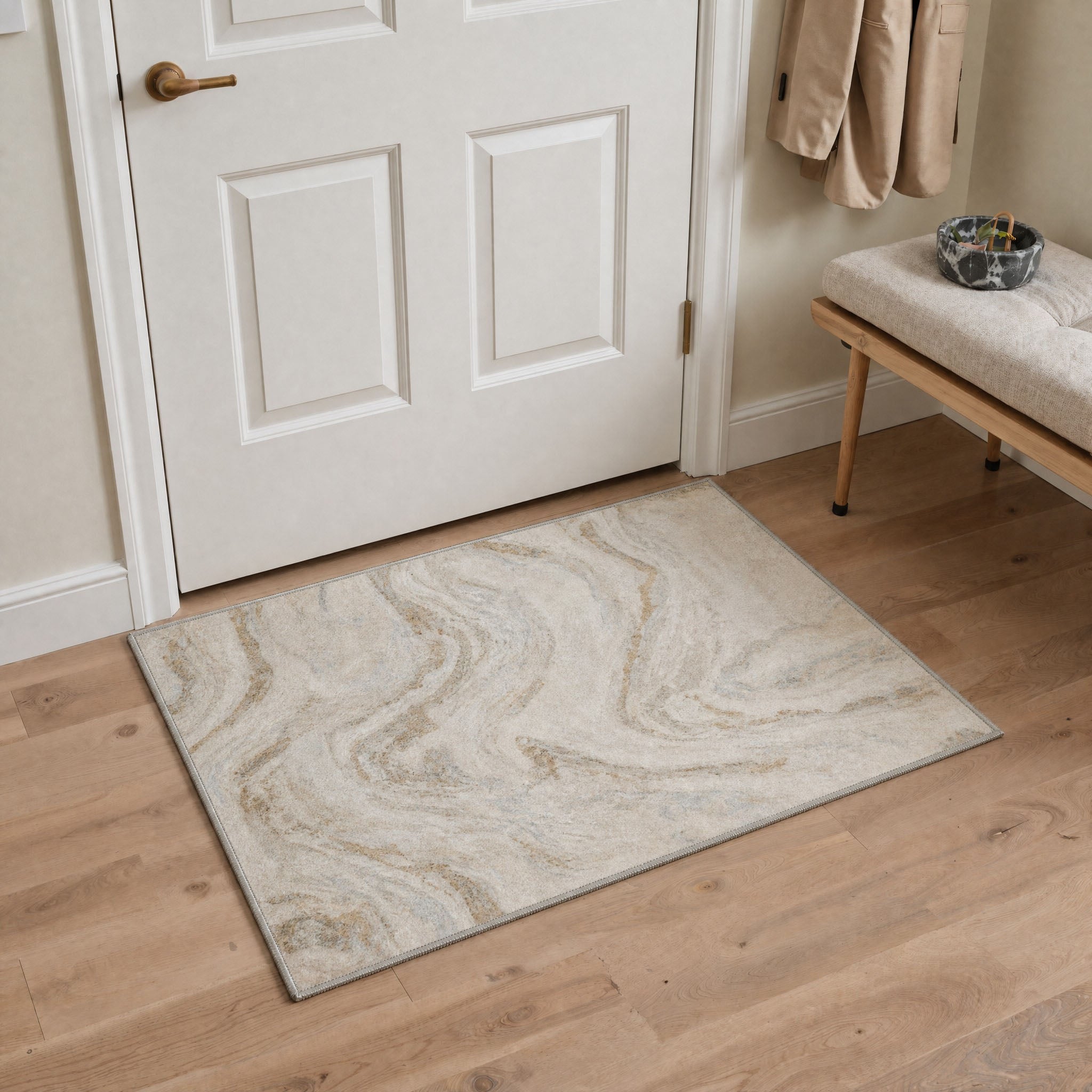 GENIMO 2'x3' Area Rug, Washable Non Slip Soft Modern Abstract Indoor Door Mat for Entryway Kitchen Laundry Room, Dusty Cream